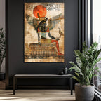 Antik Mısır Kanatlı Tanrıça ve Ra Güneşi Temalı Cam Tablo