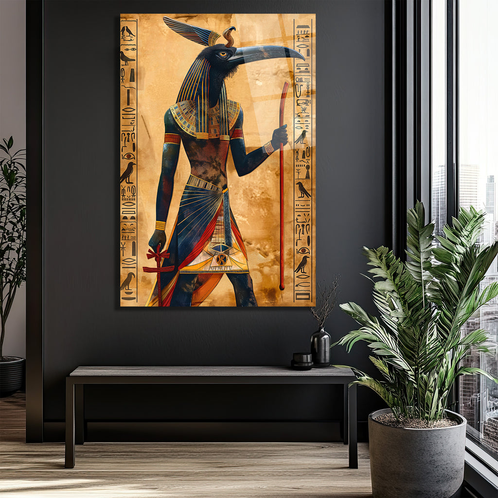 Antik Mısır Tanrısı Thoth Temalı Premium Cam Tablo