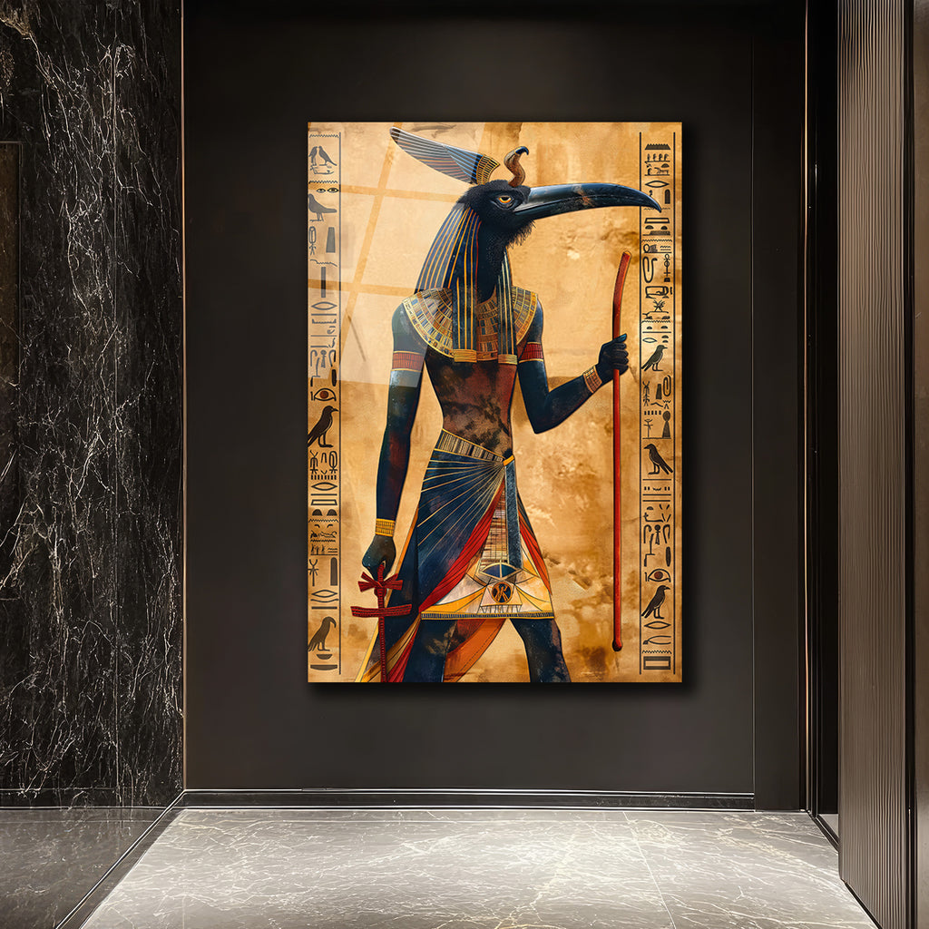 Antik Mısır Tanrısı Thoth Temalı Premium Cam Tablo
