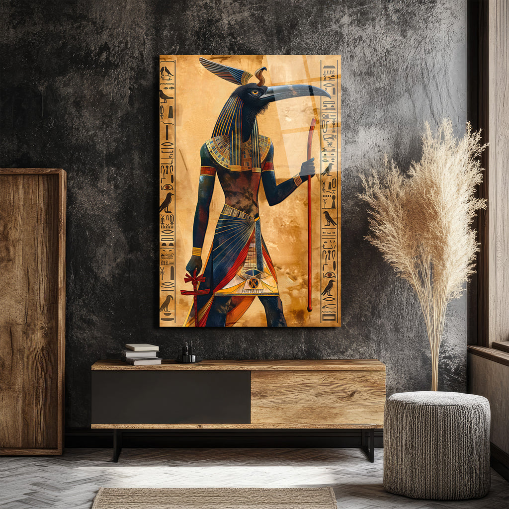 Antik Mısır Tanrısı Thoth Temalı Premium Cam Tablo