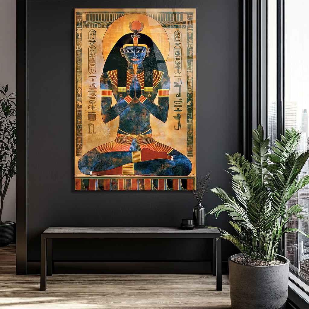 Antik Mısır Meditasyon Figürü Temalı Cam Tablo