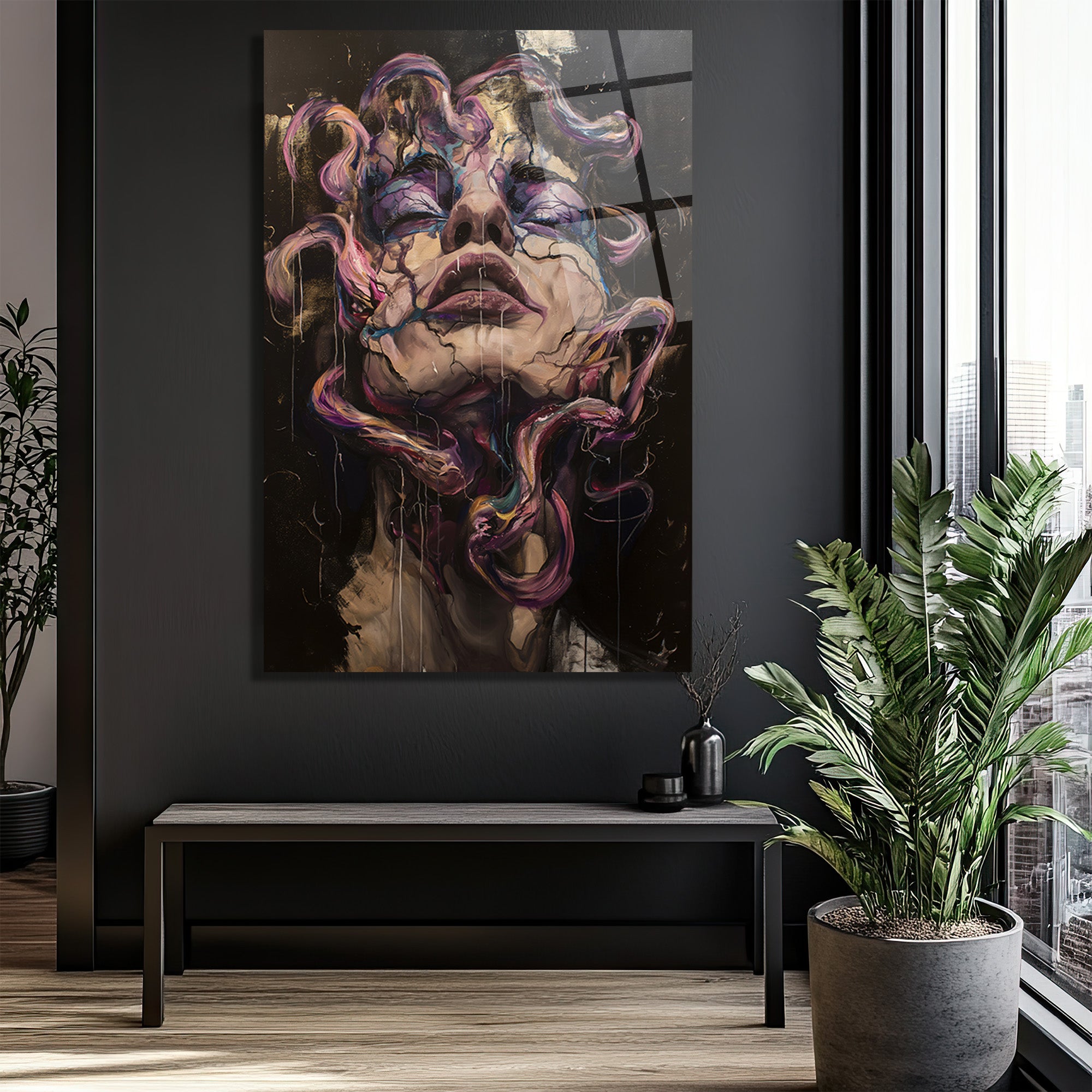 Büyüleyici Parçalanmış Yüz Sanat Cam Tablo