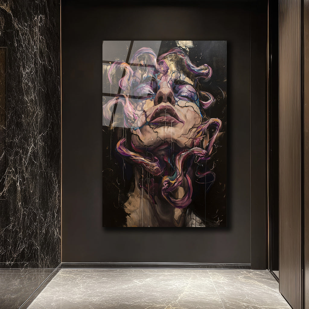 Büyüleyici Parçalanmış Yüz Sanat Cam Tablo