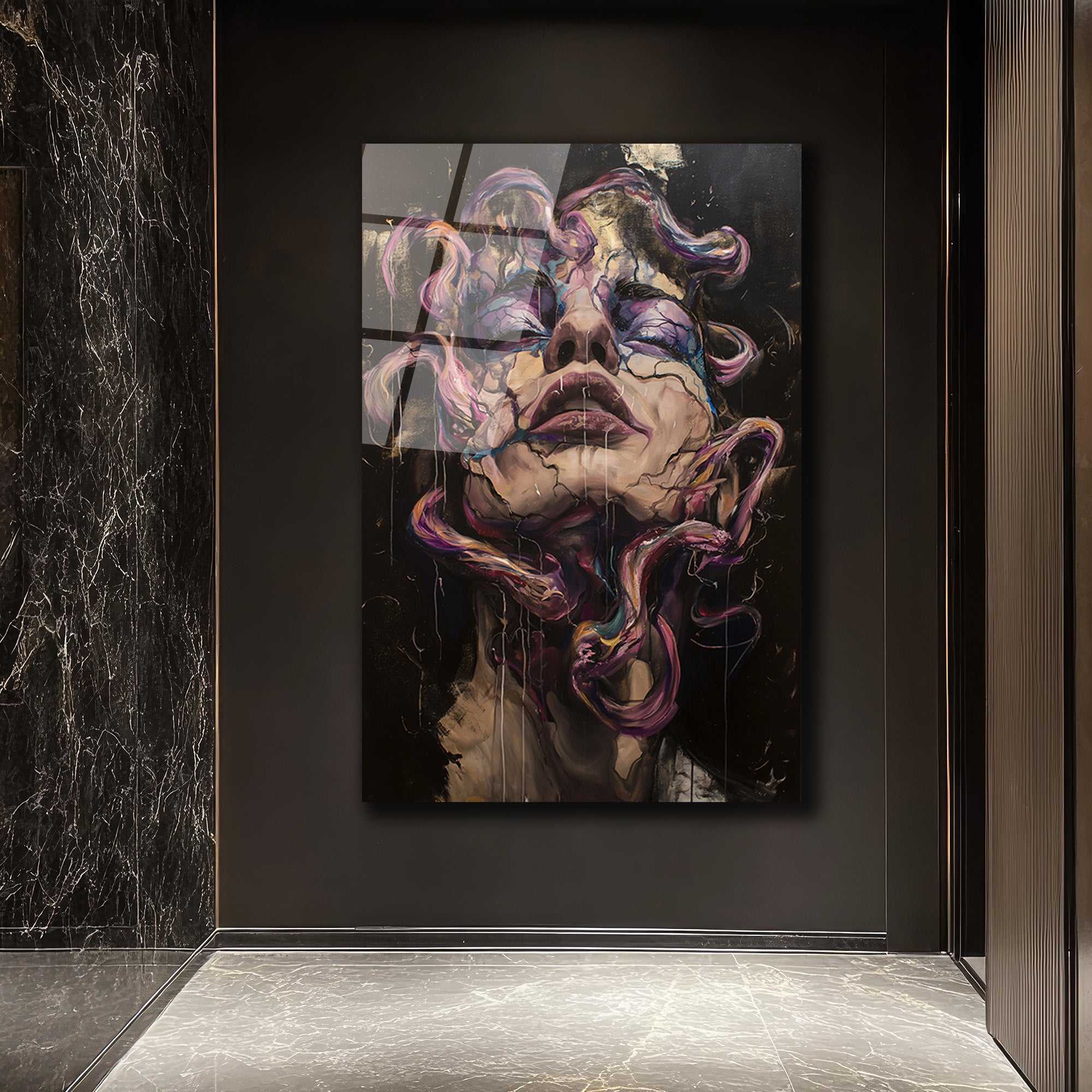 Büyüleyici Parçalanmış Yüz Sanat Cam Tablo