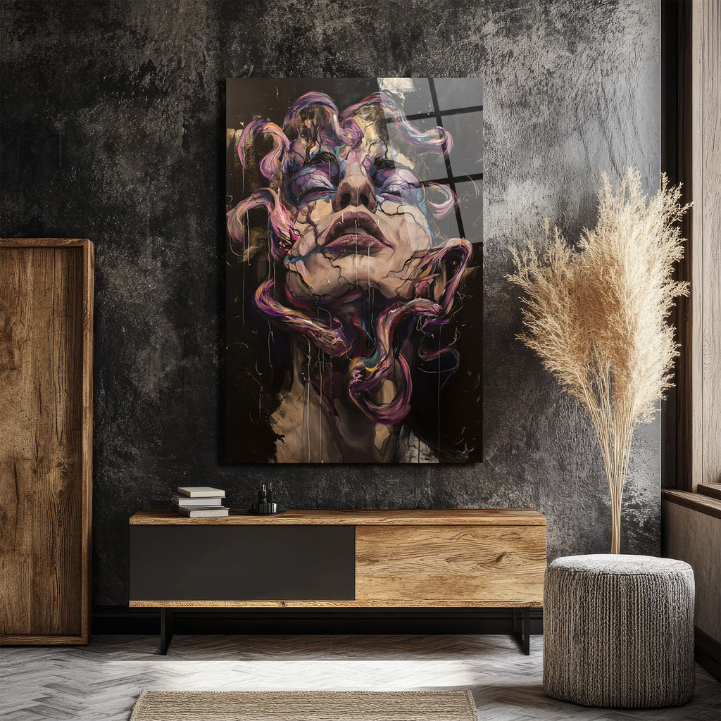 Büyüleyici Parçalanmış Yüz Sanat Cam Tablo