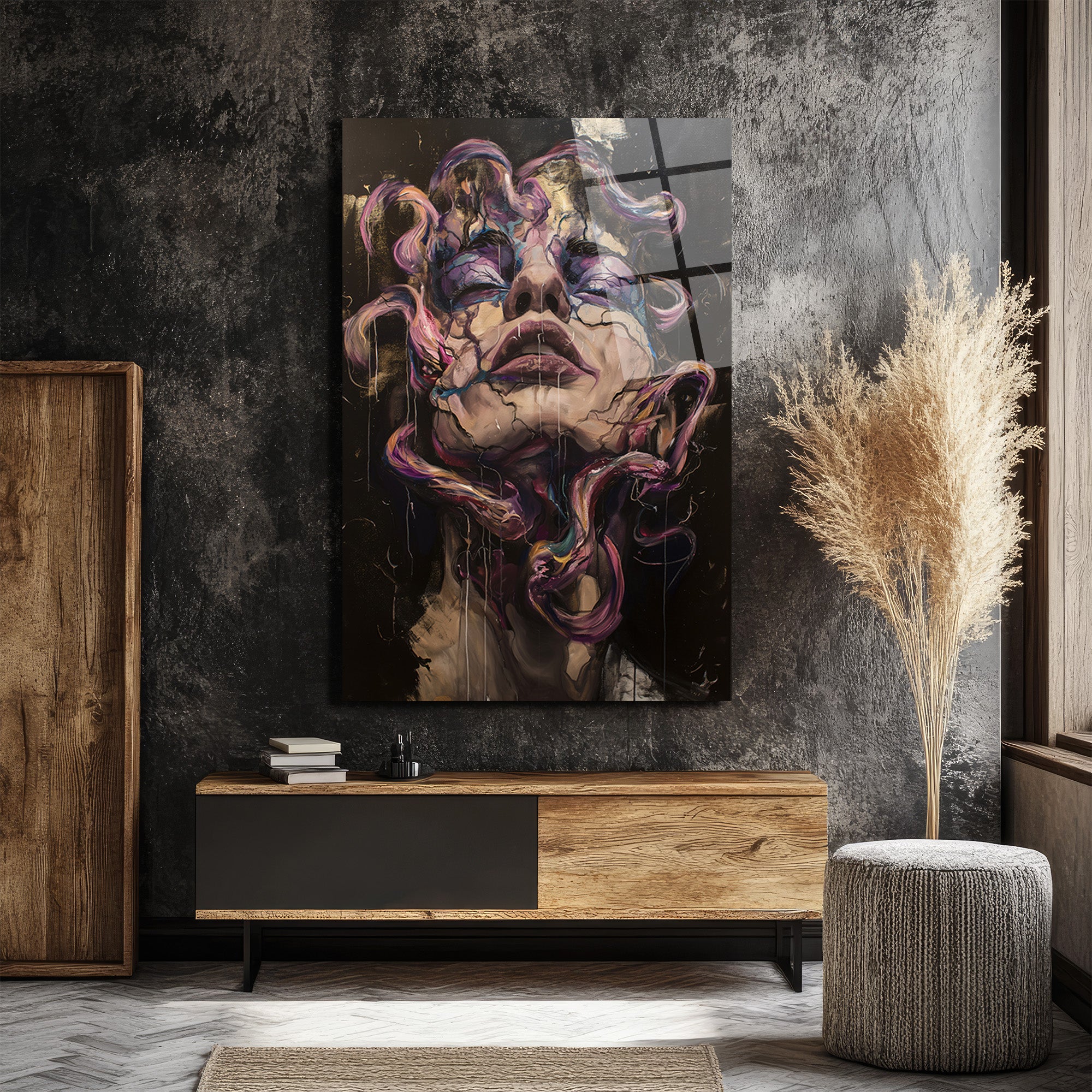 Büyüleyici Parçalanmış Yüz Sanat Cam Tablo