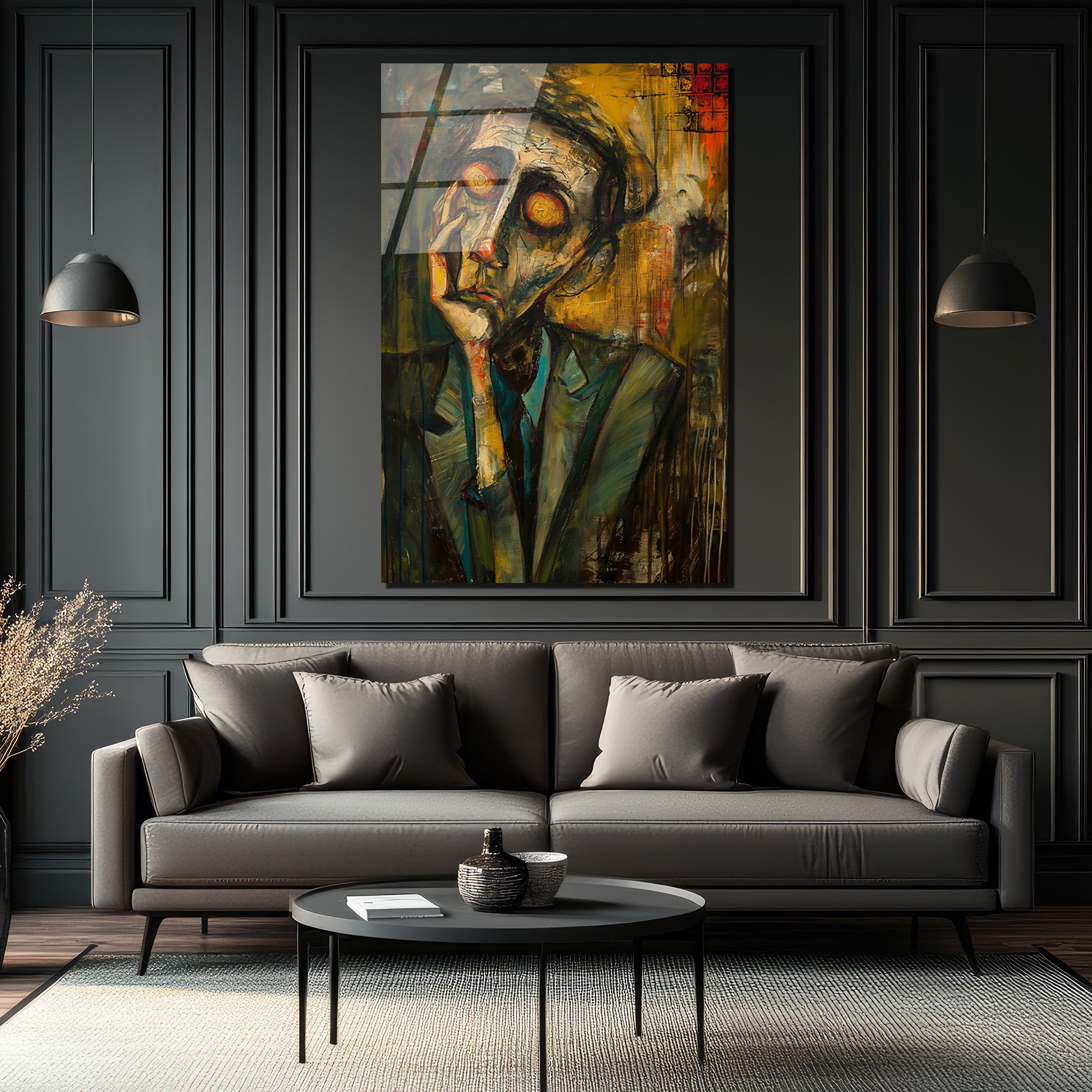 Gizemli Yüz İfadesi: Ekspresyonist Modern Sanat Cam Tablo