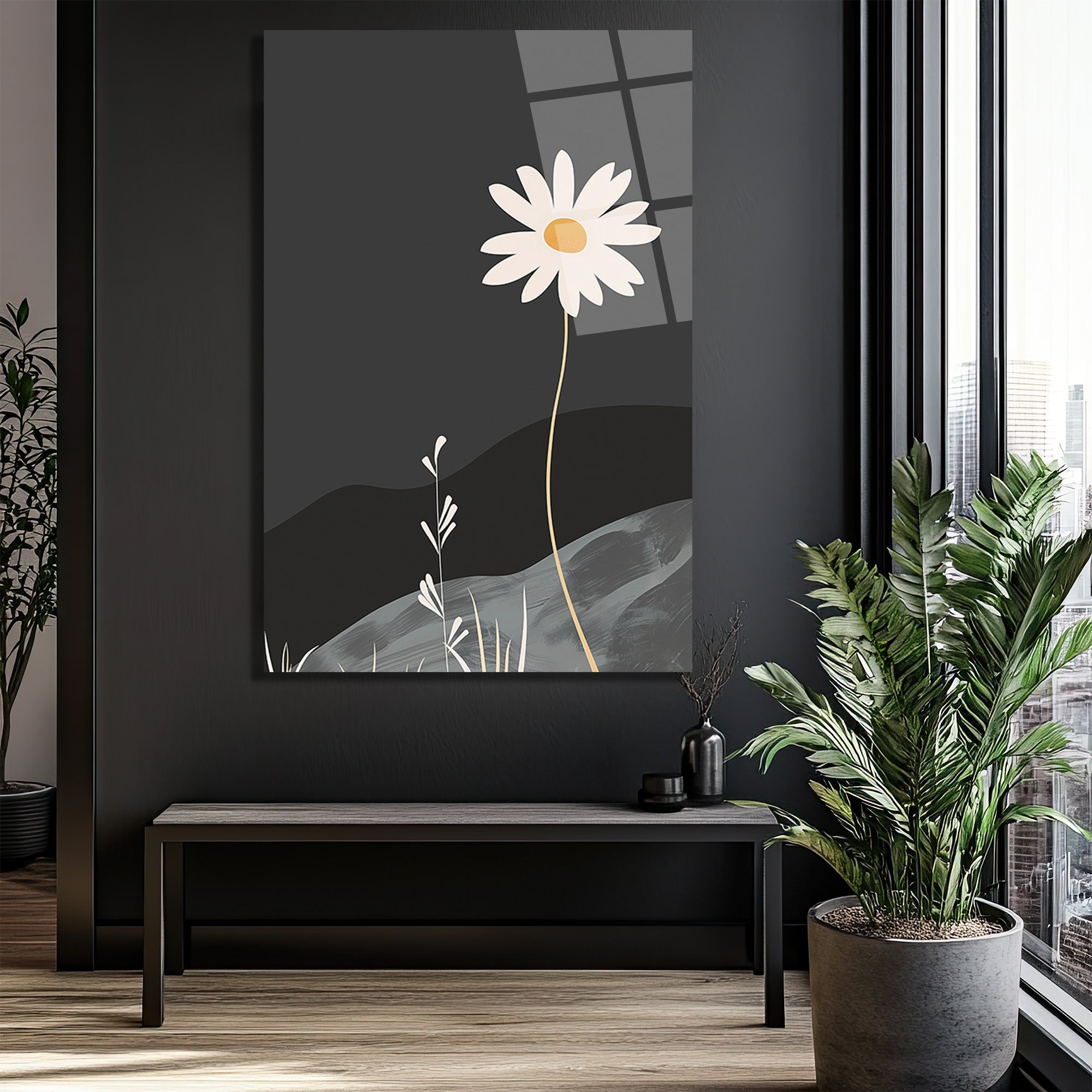 Minimalist Papatya Zarafeti Cam Tablo