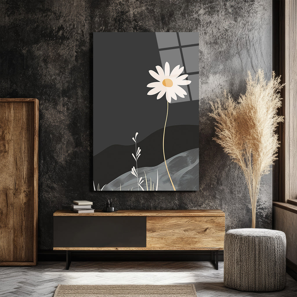 Minimalist Papatya Zarafeti Cam Tablo