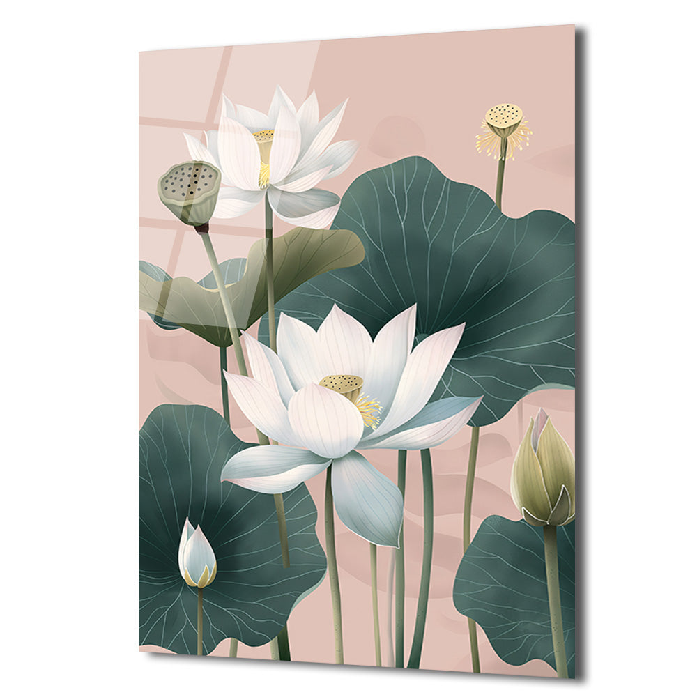 Lotus Çiçekleri Zarafeti: Modern Cam Tablo