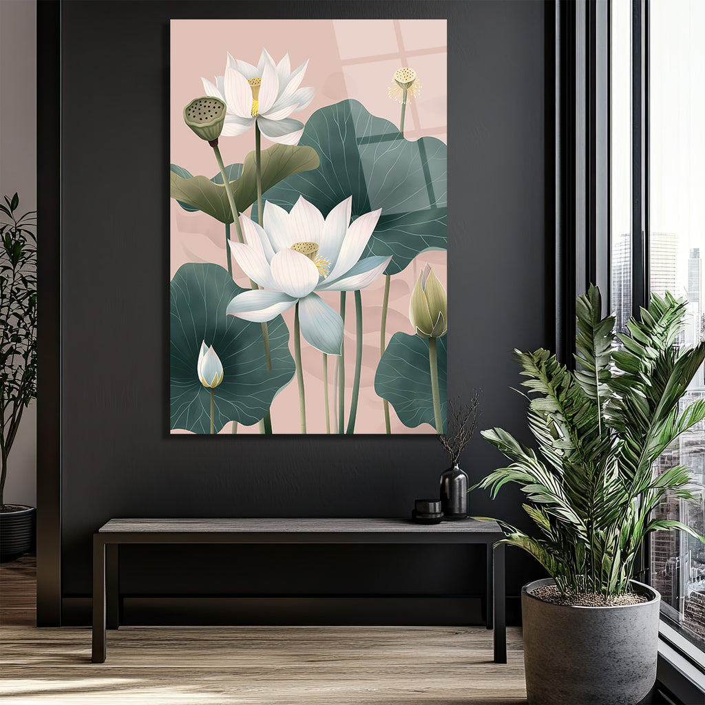 Lotus Çiçekleri Zarafeti: Modern Cam Tablo
