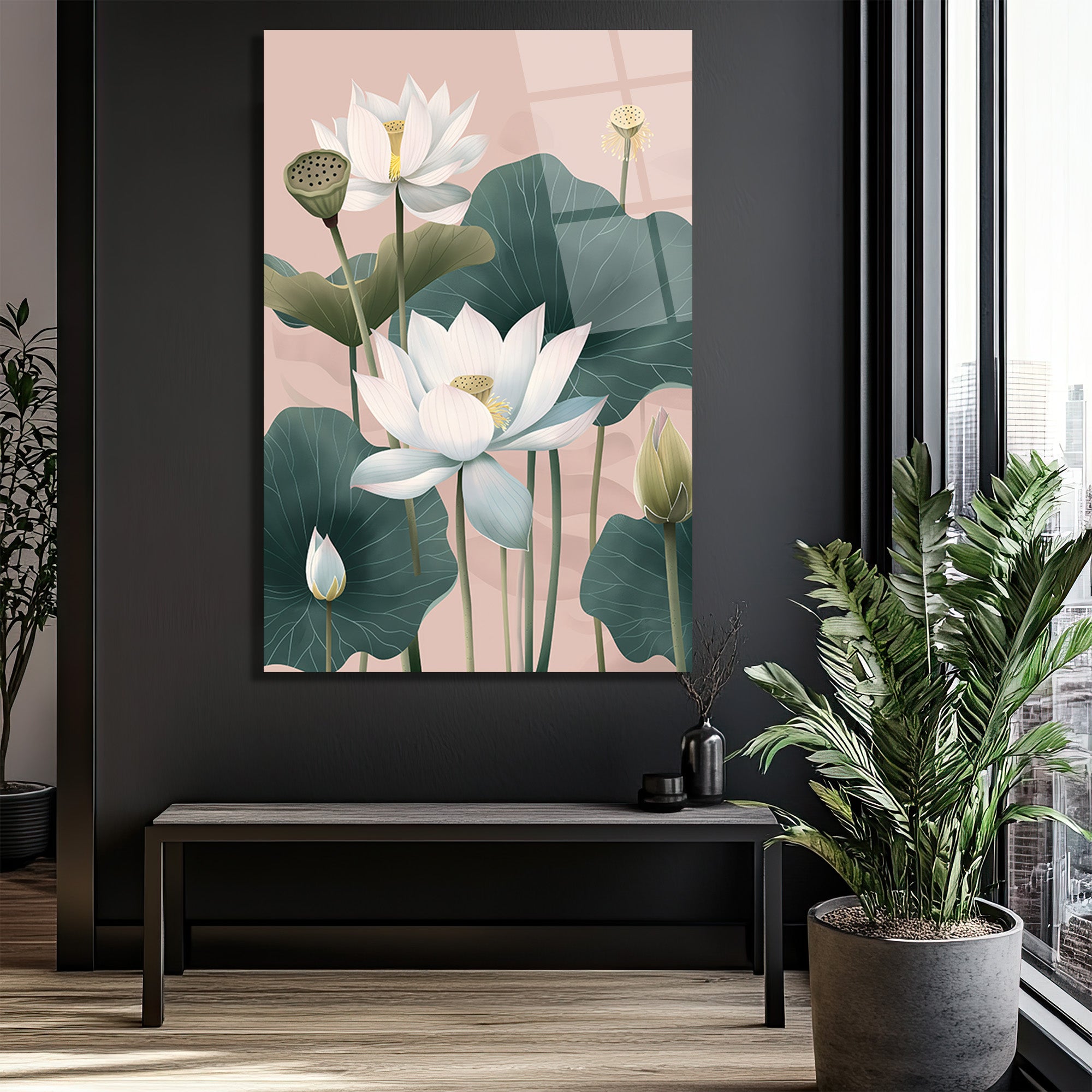 Lotus Çiçekleri Zarafeti: Modern Cam Tablo