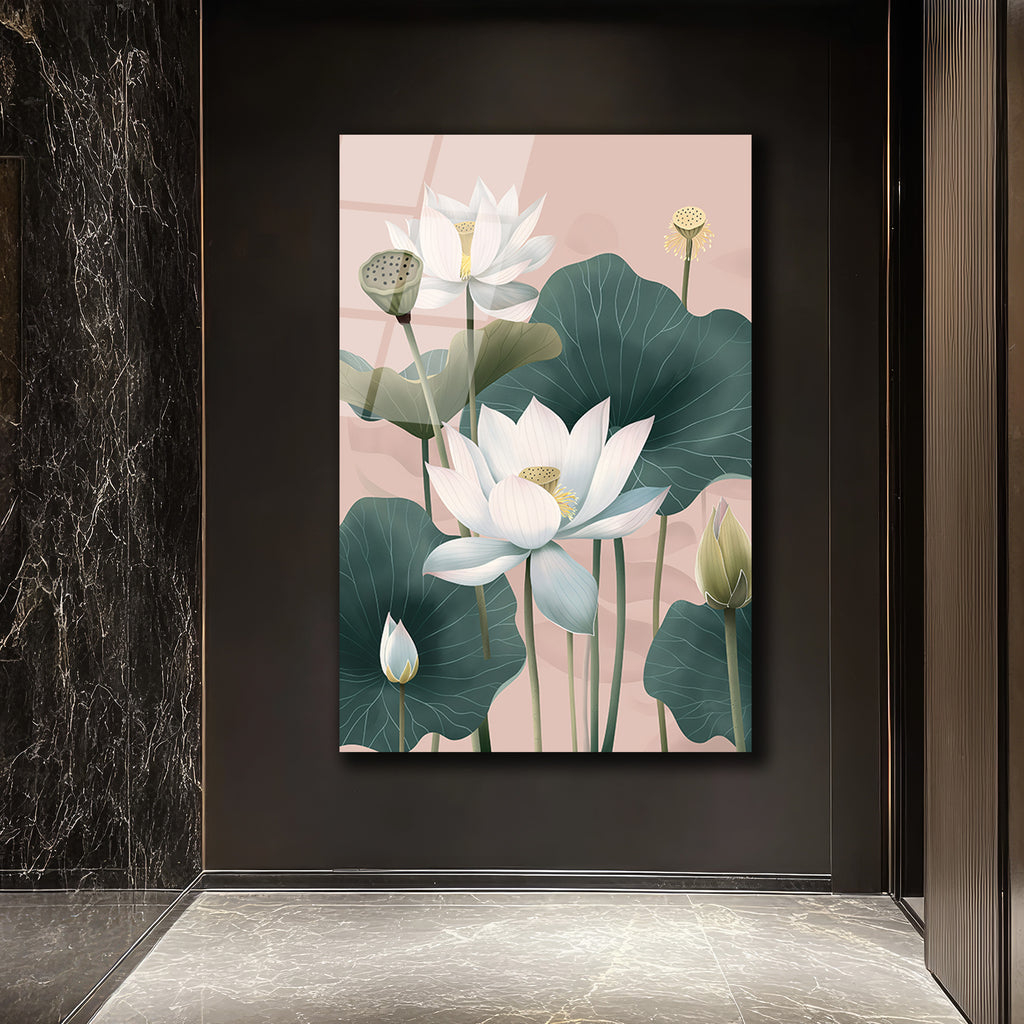 Lotus Çiçekleri Zarafeti: Modern Cam Tablo
