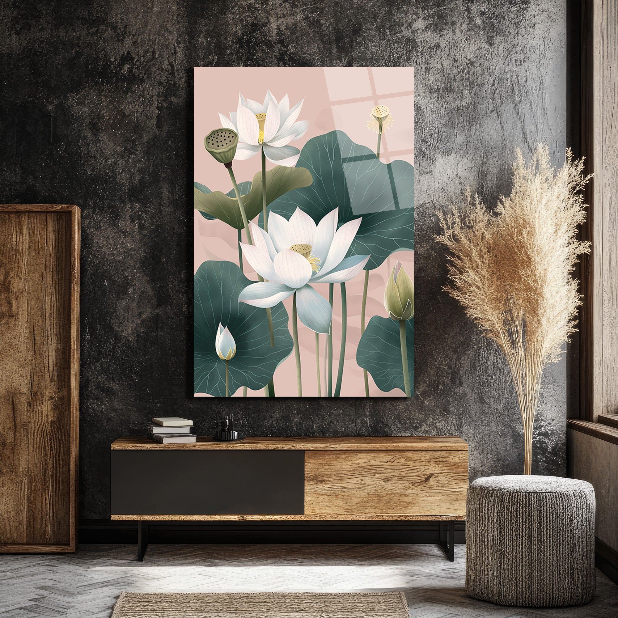 Lotus Çiçekleri Zarafeti: Modern Cam Tablo