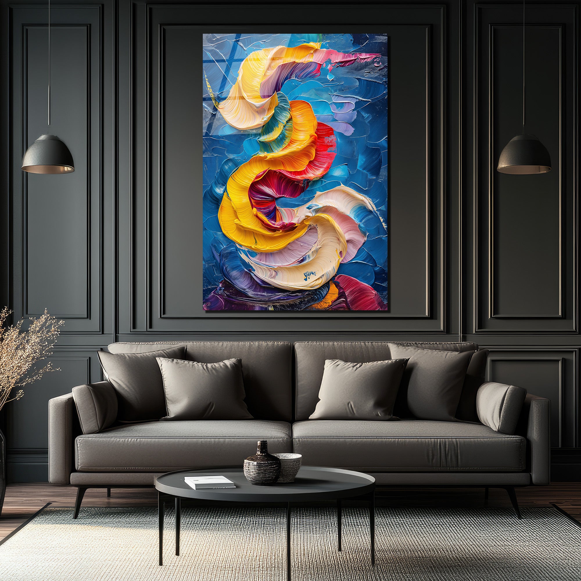 Enerjik Renklerin Dansı Cam Tablo - Modern Soyut Sanat