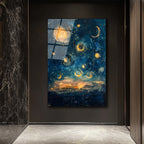 Büyülü Yıldızlı Gece Temalı Modern Sanat Cam Tablo