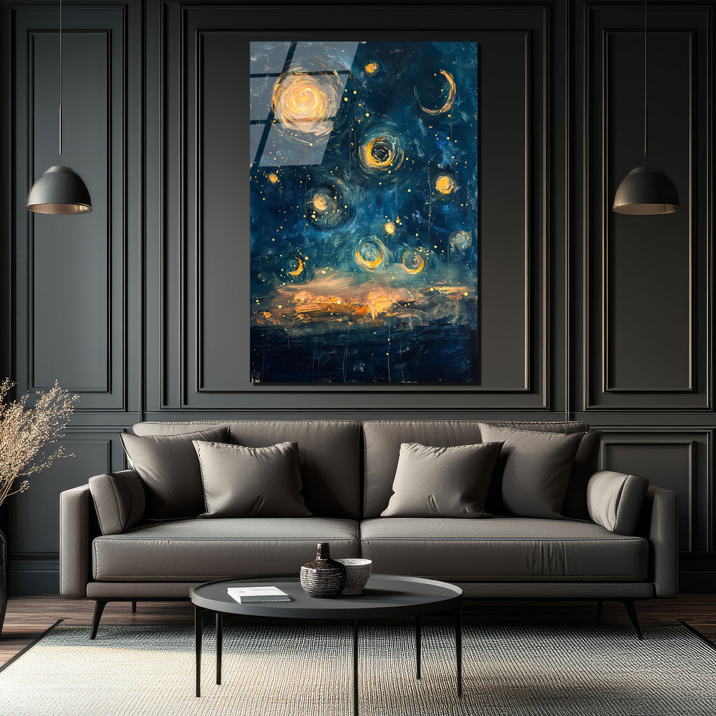Büyülü Yıldızlı Gece Temalı Modern Sanat Cam Tablo