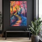 Rengarenk Patika Yolu Modern Sanat Cam Tablo