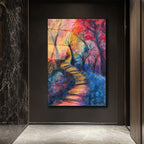 Rengarenk Patika Yolu Modern Sanat Cam Tablo