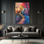 Rengarenk Patika Yolu Modern Sanat Cam Tablo