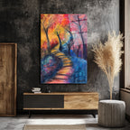 Rengarenk Patika Yolu Modern Sanat Cam Tablo
