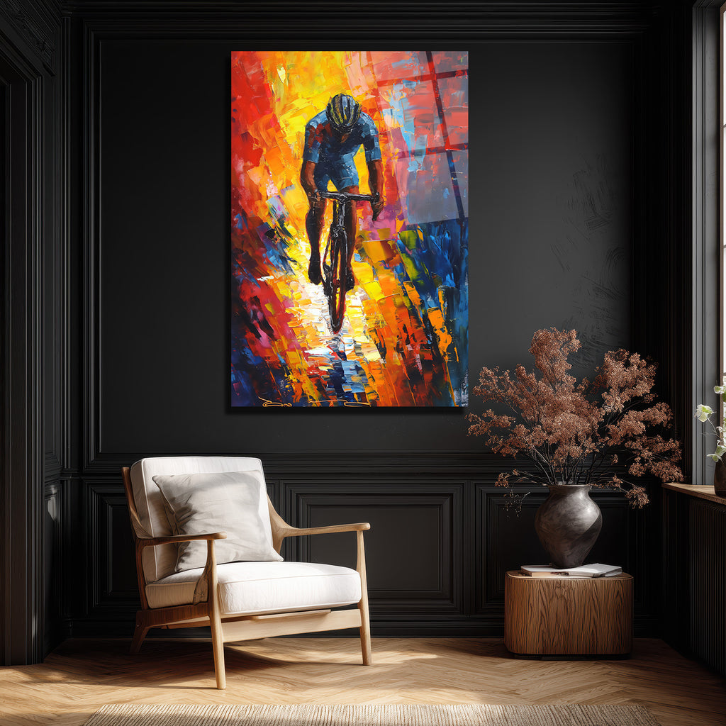 Dinamik Bisikletçi Soyut Sanat Cam Tablo