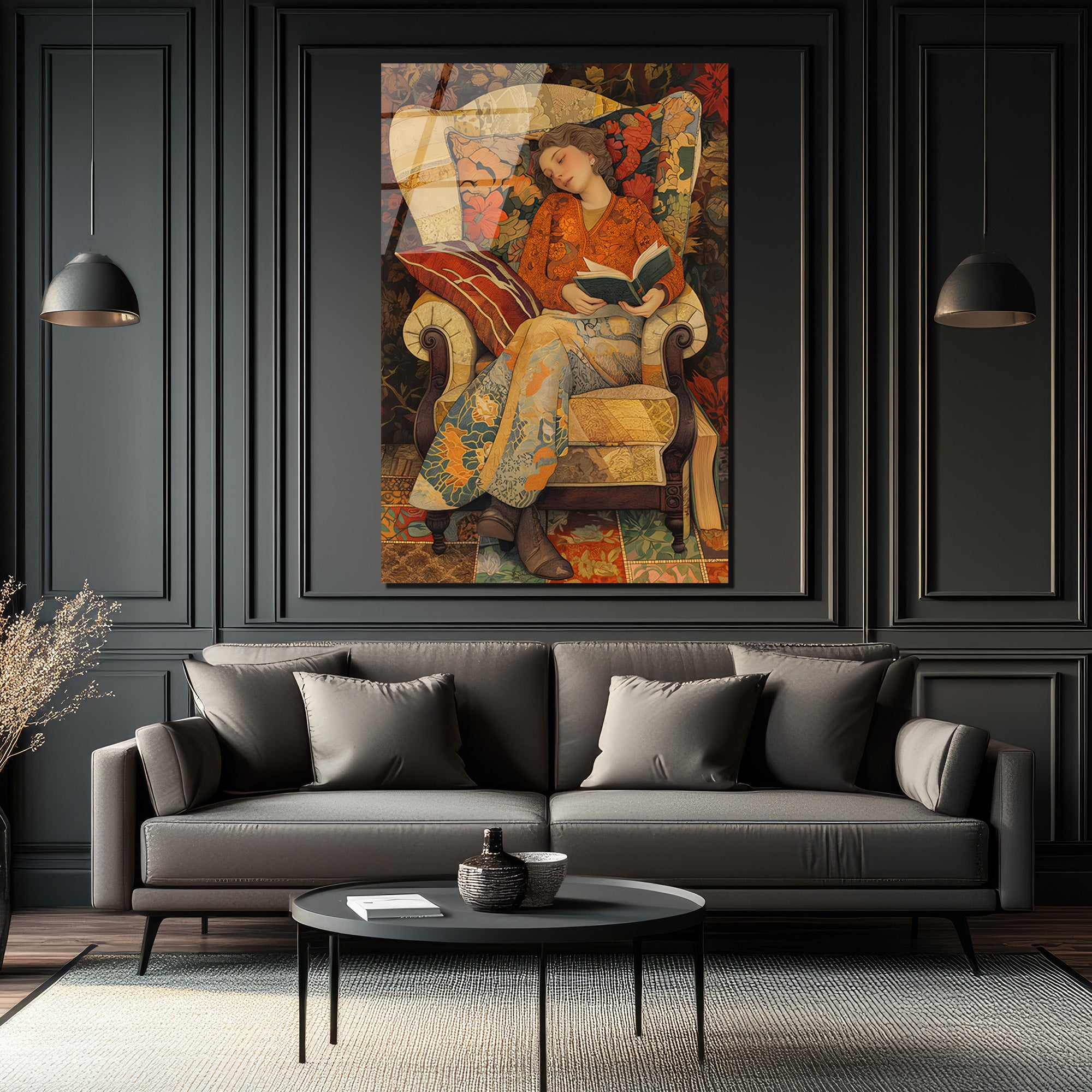 Desenlerin Dansı: Okuyan Kadın Temalı Sanatsal Cam Tablo