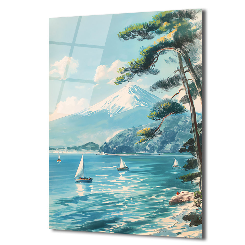 Fuji Dağı ve Sakin Koy: Japon Esintileri Cam Tablo