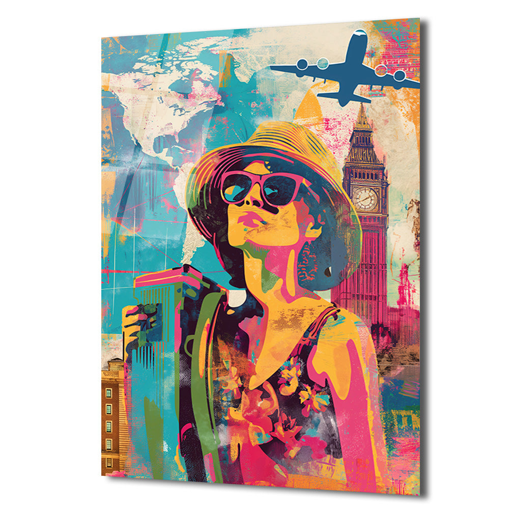 Renkli Macera: Dünya Seyahati Temalı Pop Art Cam Tablo