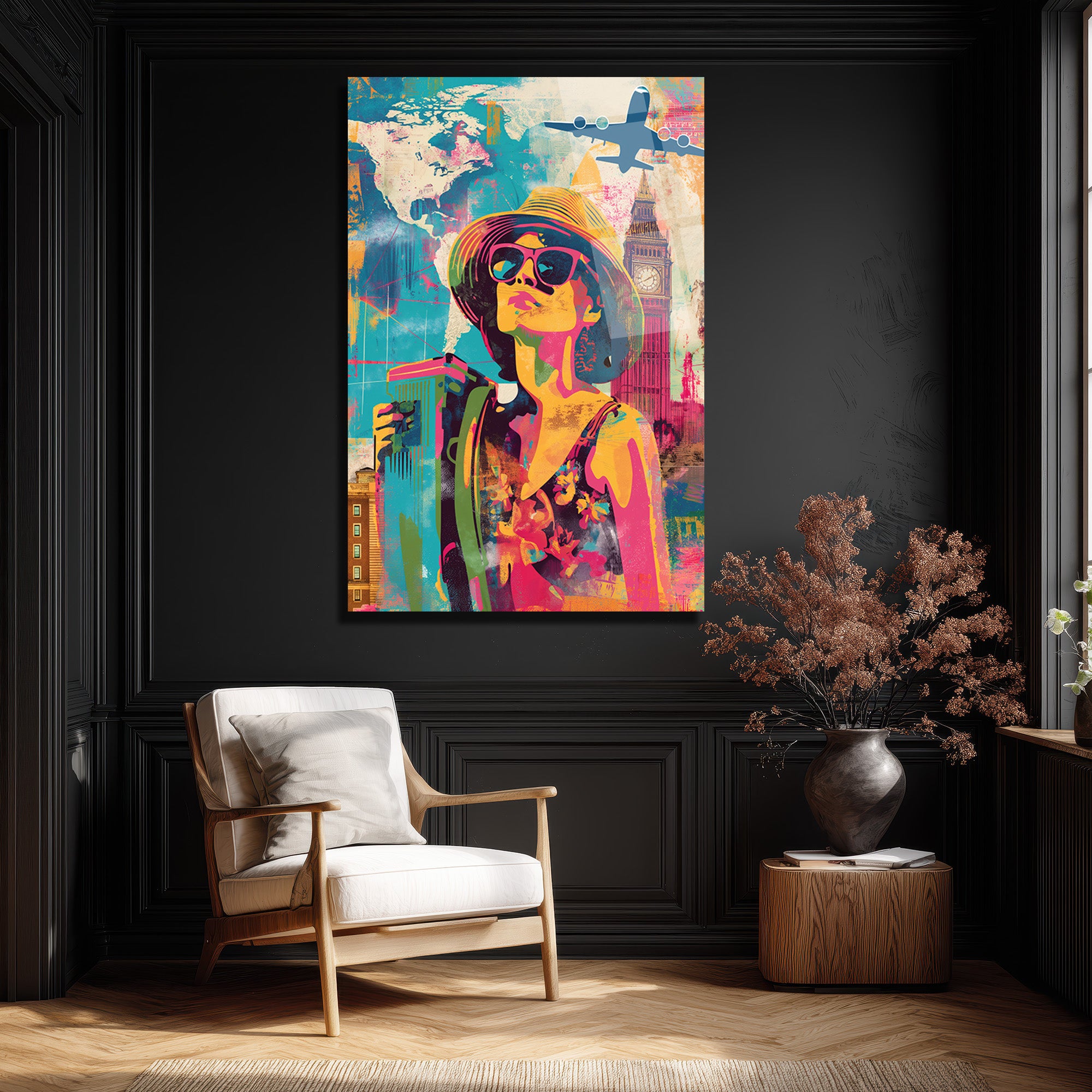 Renkli Macera: Dünya Seyahati Temalı Pop Art Cam Tablo