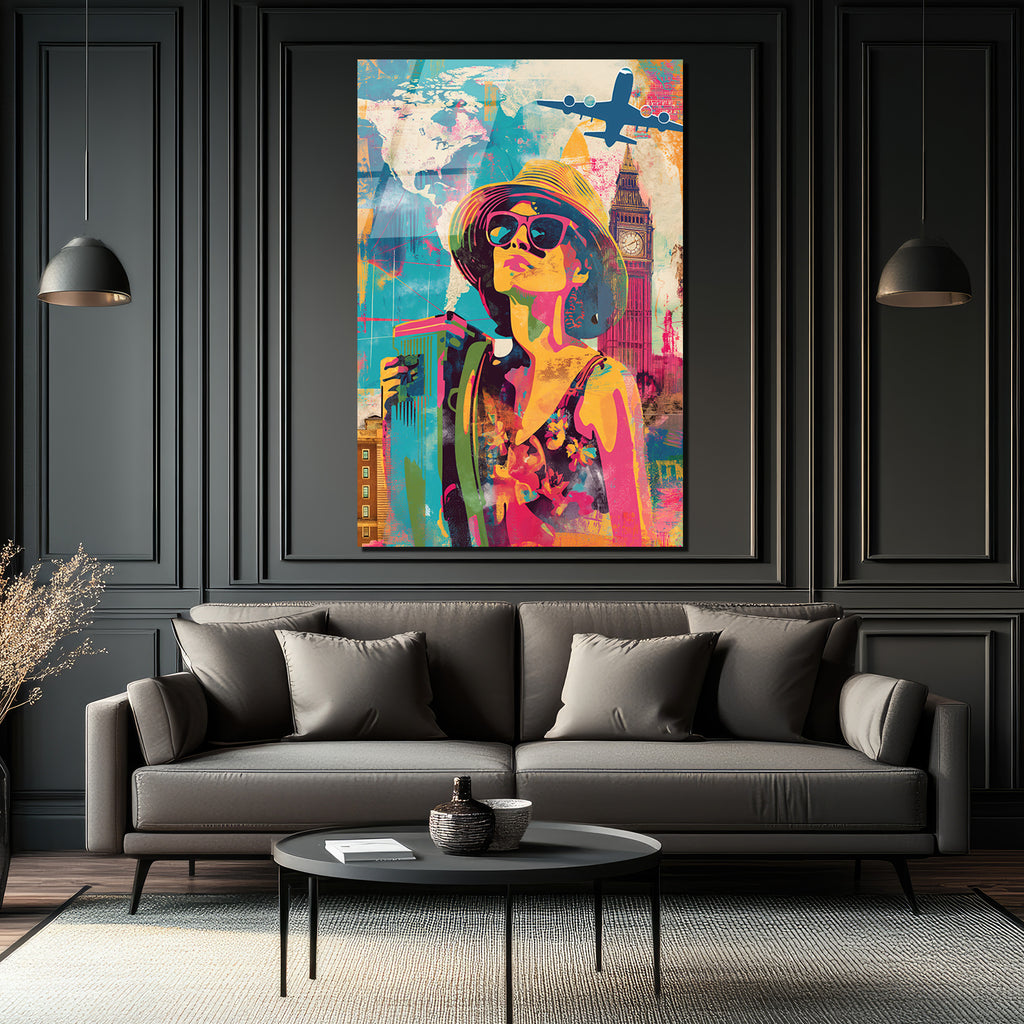 Renkli Macera: Dünya Seyahati Temalı Pop Art Cam Tablo