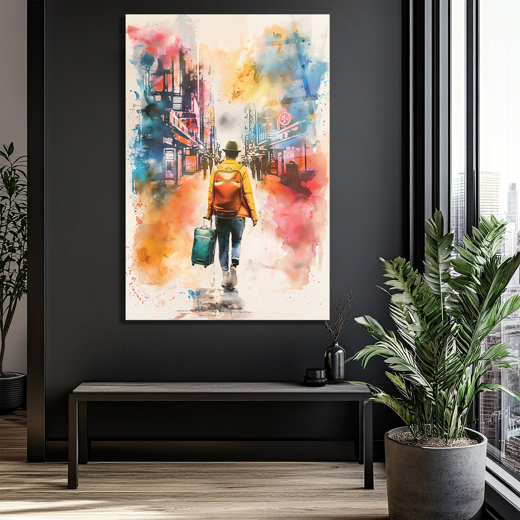 Şehrin Ruhu: Sulu Boya Etkili Seyahat Temalı Cam Tablo
