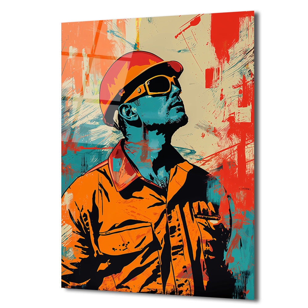 Vizyoner İşçi Pop Art Cam Tablo