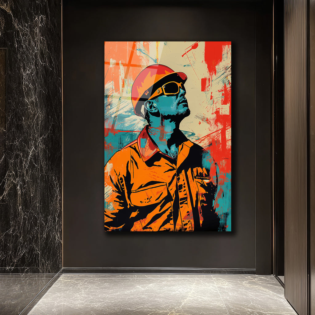 Vizyoner İşçi Pop Art Cam Tablo