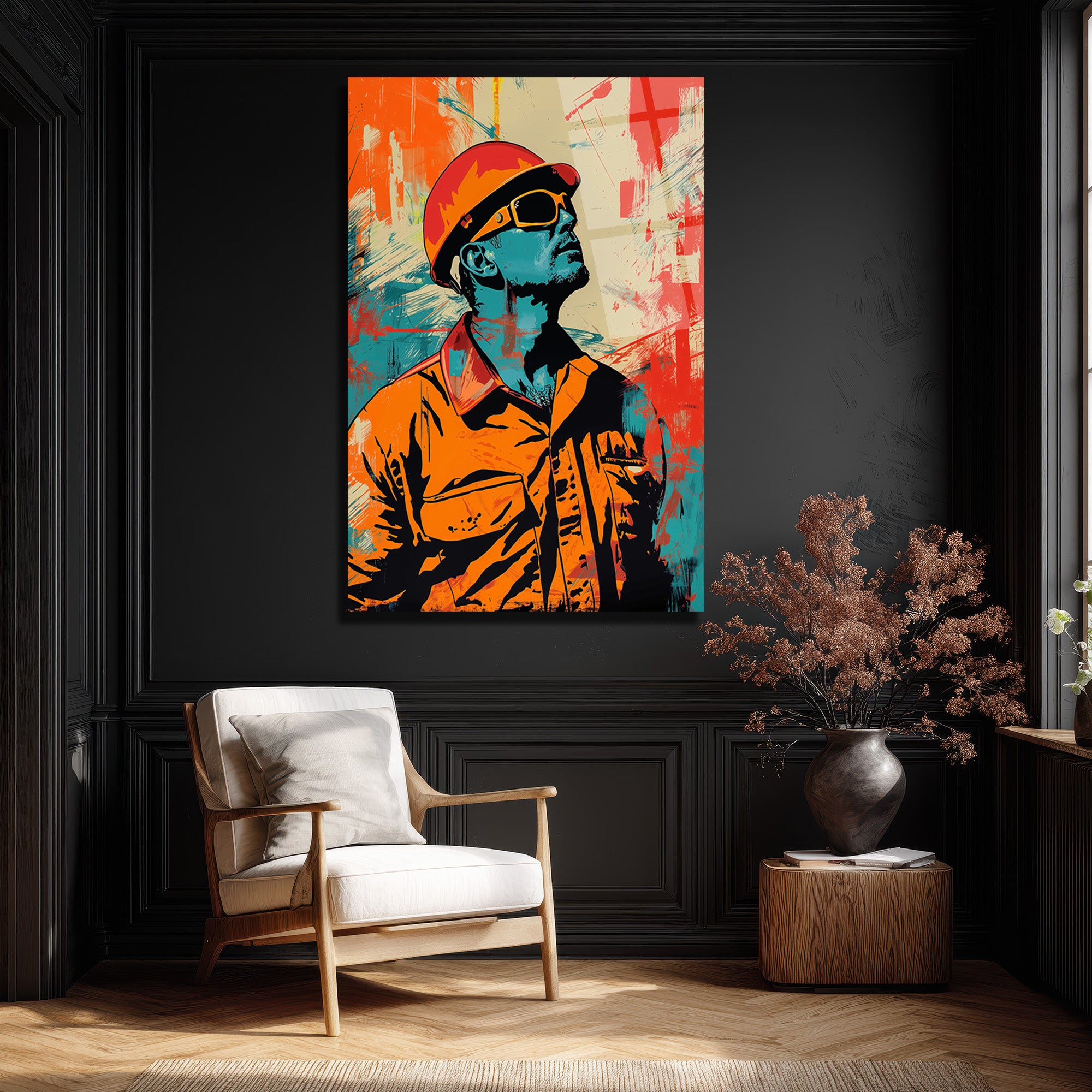 Vizyoner İşçi Pop Art Cam Tablo
