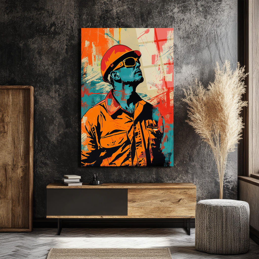Vizyoner İşçi Pop Art Cam Tablo