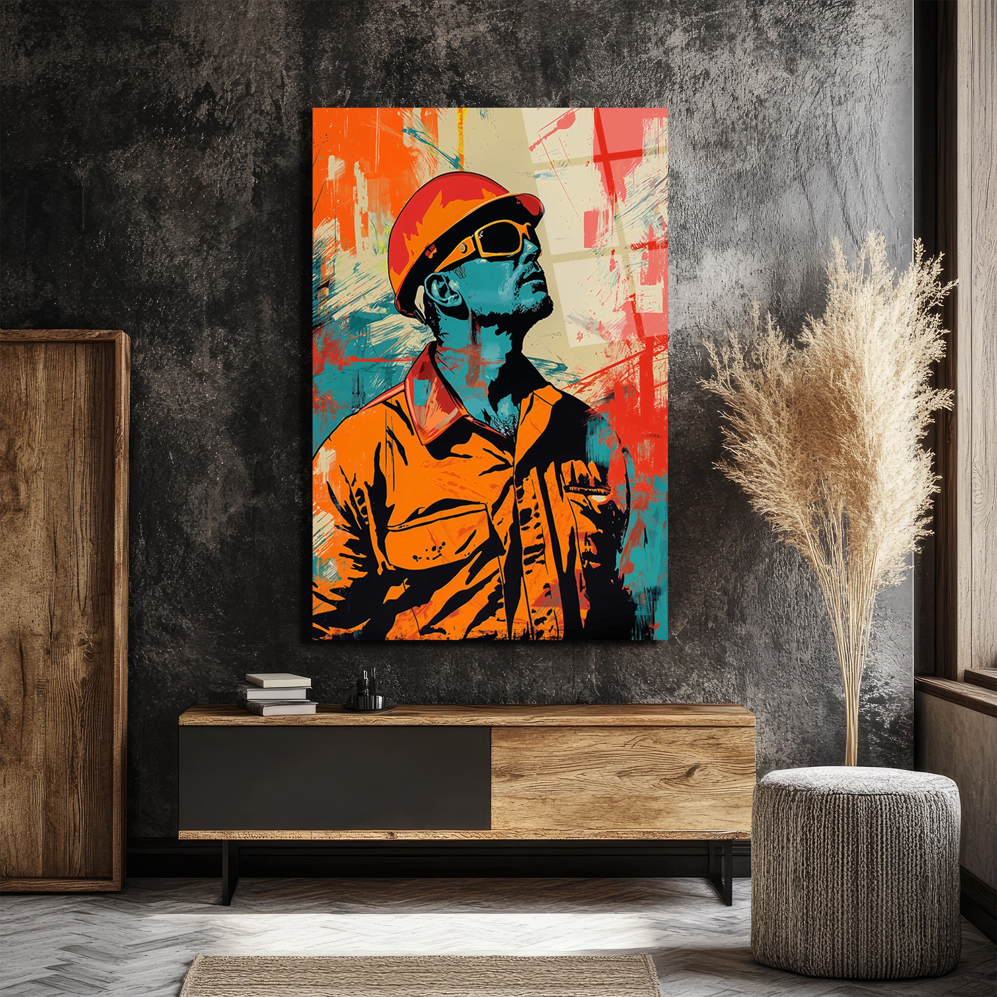Vizyoner İşçi Pop Art Cam Tablo