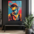Dinamik Pop Art İşçi Portresi Cam Tablo