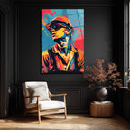 Dinamik Pop Art İşçi Portresi Cam Tablo