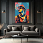 Dinamik Pop Art İşçi Portresi Cam Tablo