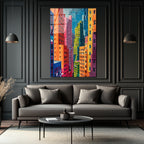 Canlı Şehir Silüeti Modern Sanat Cam Tablo