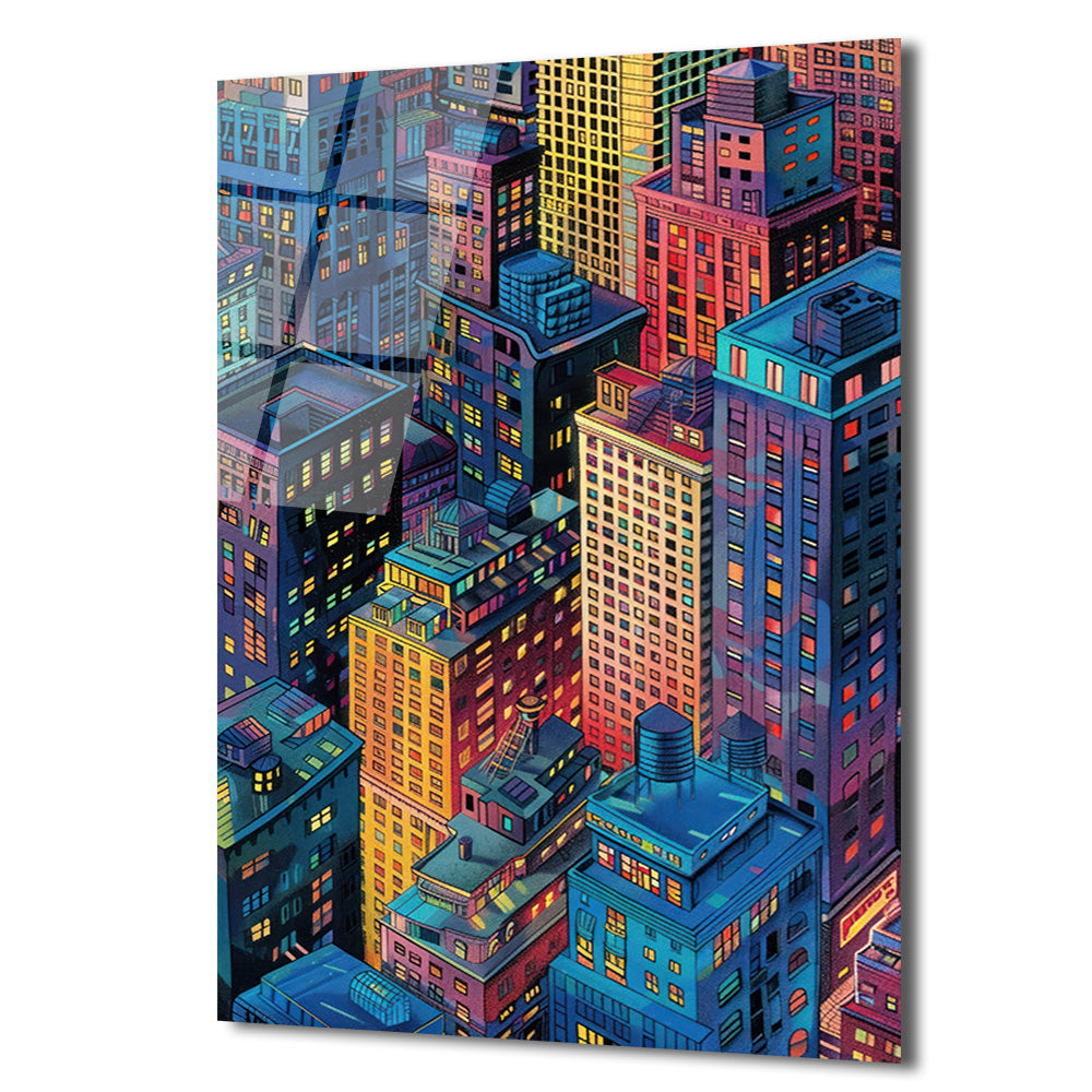 Şehrin Işıkları Cam Tablo | Modern Metropolis Sanatı