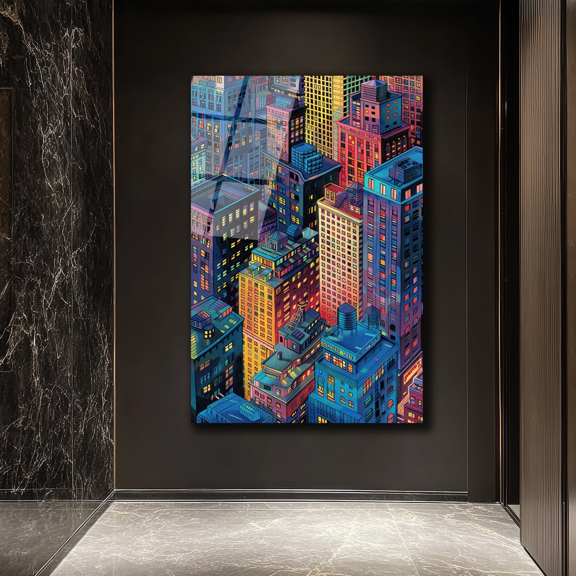 Şehrin Işıkları Cam Tablo | Modern Metropolis Sanatı