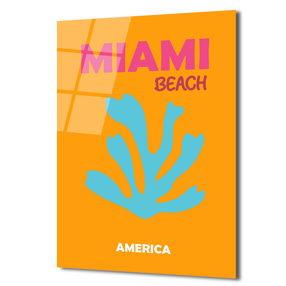 Miami Plajı Temalı Modern Sanat Cam Tablo