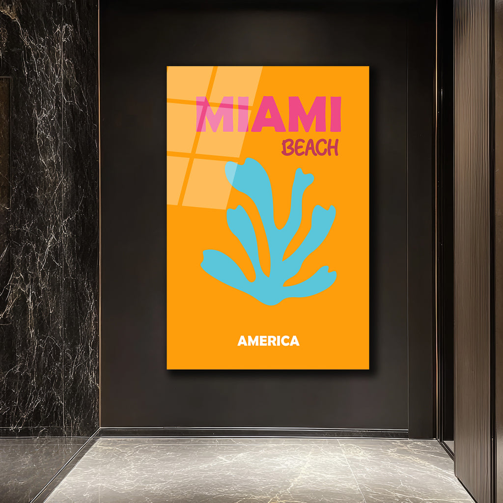 Miami Plajı Temalı Modern Sanat Cam Tablo