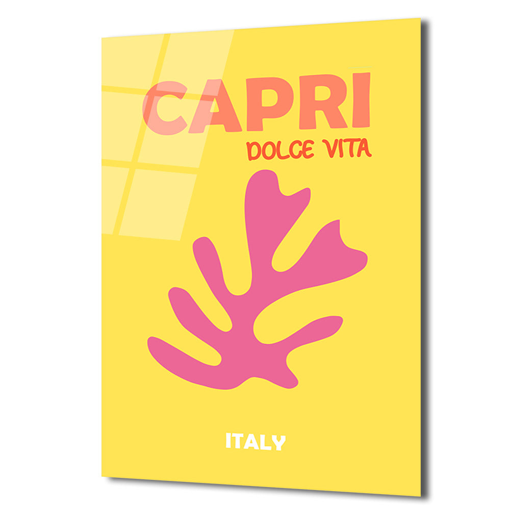 Capri Dolce Vita Temalı Modern Sarı Cam Tablo