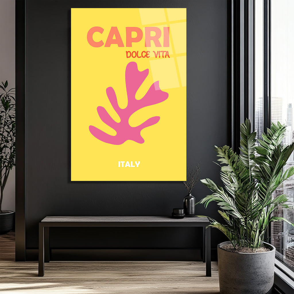 Capri Dolce Vita Temalı Modern Sarı Cam Tablo