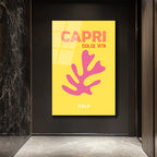 Capri Dolce Vita Temalı Modern Sarı Cam Tablo