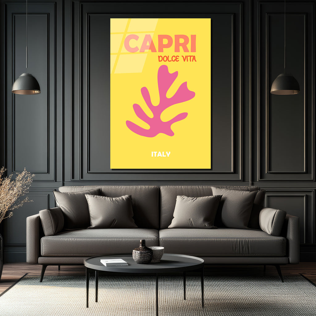 Capri Dolce Vita Temalı Modern Sarı Cam Tablo
