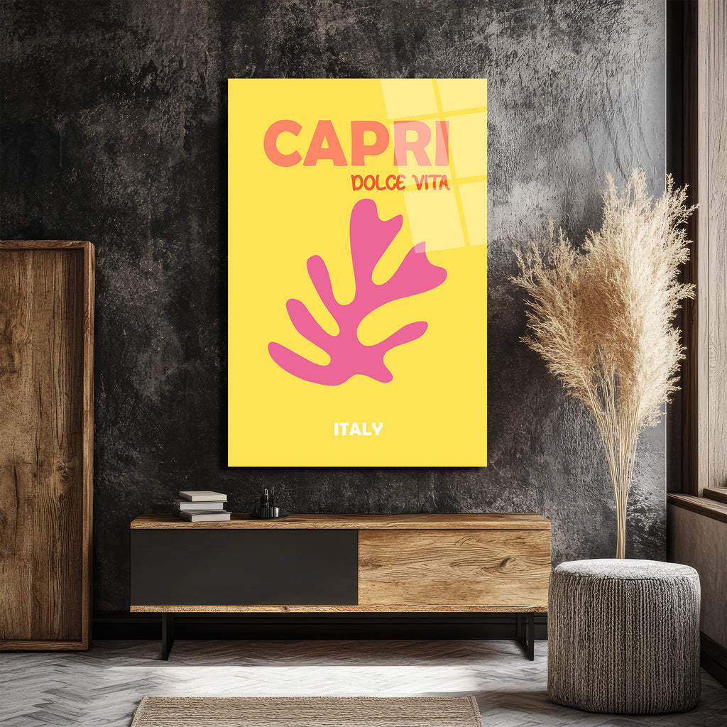 Capri Dolce Vita Temalı Modern Sarı Cam Tablo